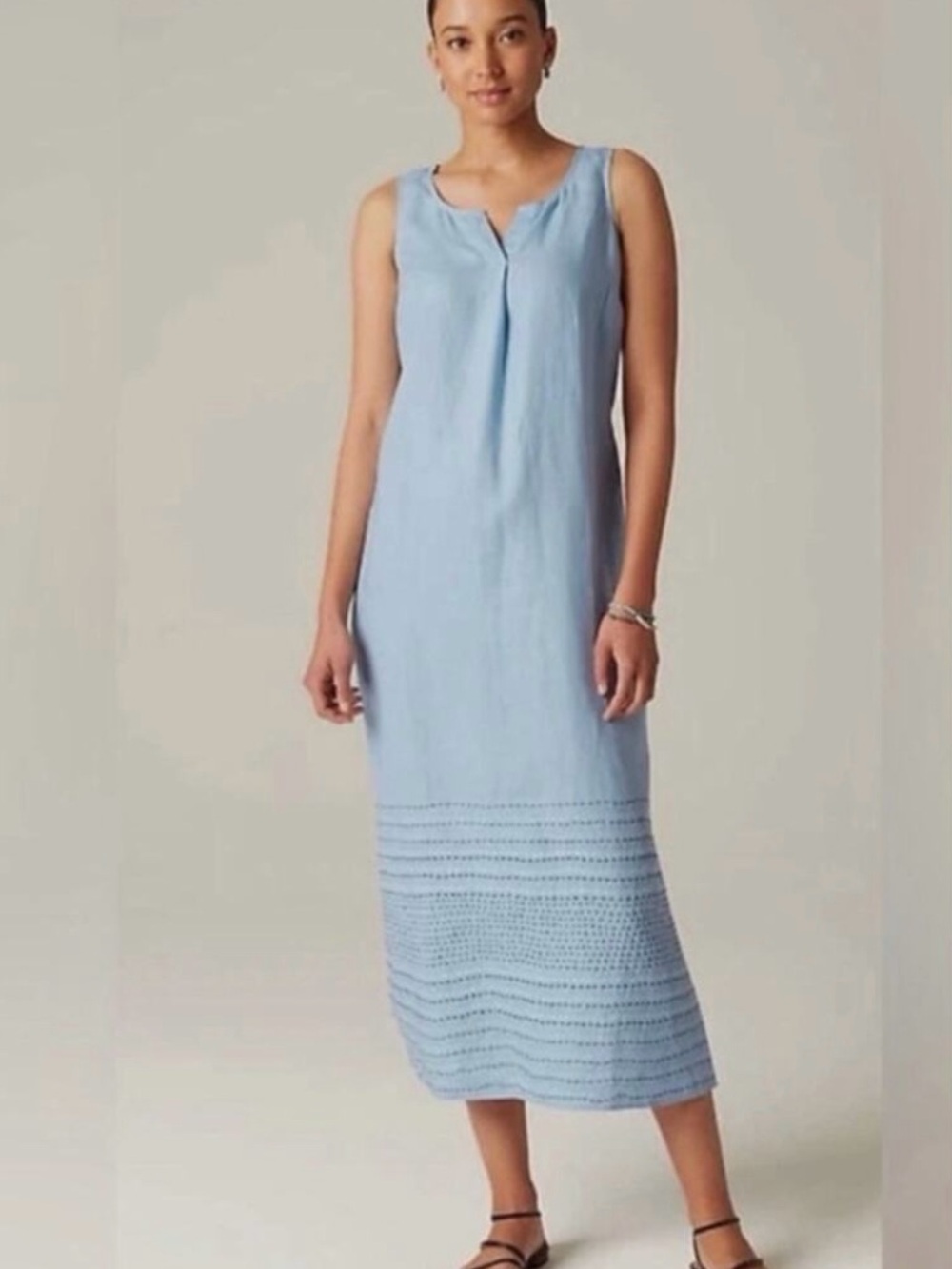 NWT Pure Jill Kantha Quilt Stitched Light Blue Sleeveless Linen Dress